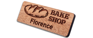 Engraved wooden name badges - Real wood name badge with engraved logo and text | www.namebadgesinternational.us